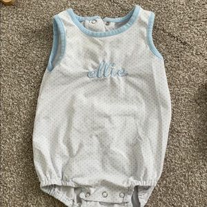 Blue dot monogrammed onsie